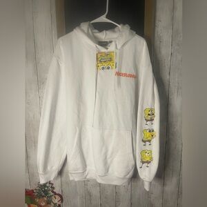NWT Nickelodeon Spongebob Squarepants Hoodie Mens L White Sweatshirt Fleece 372